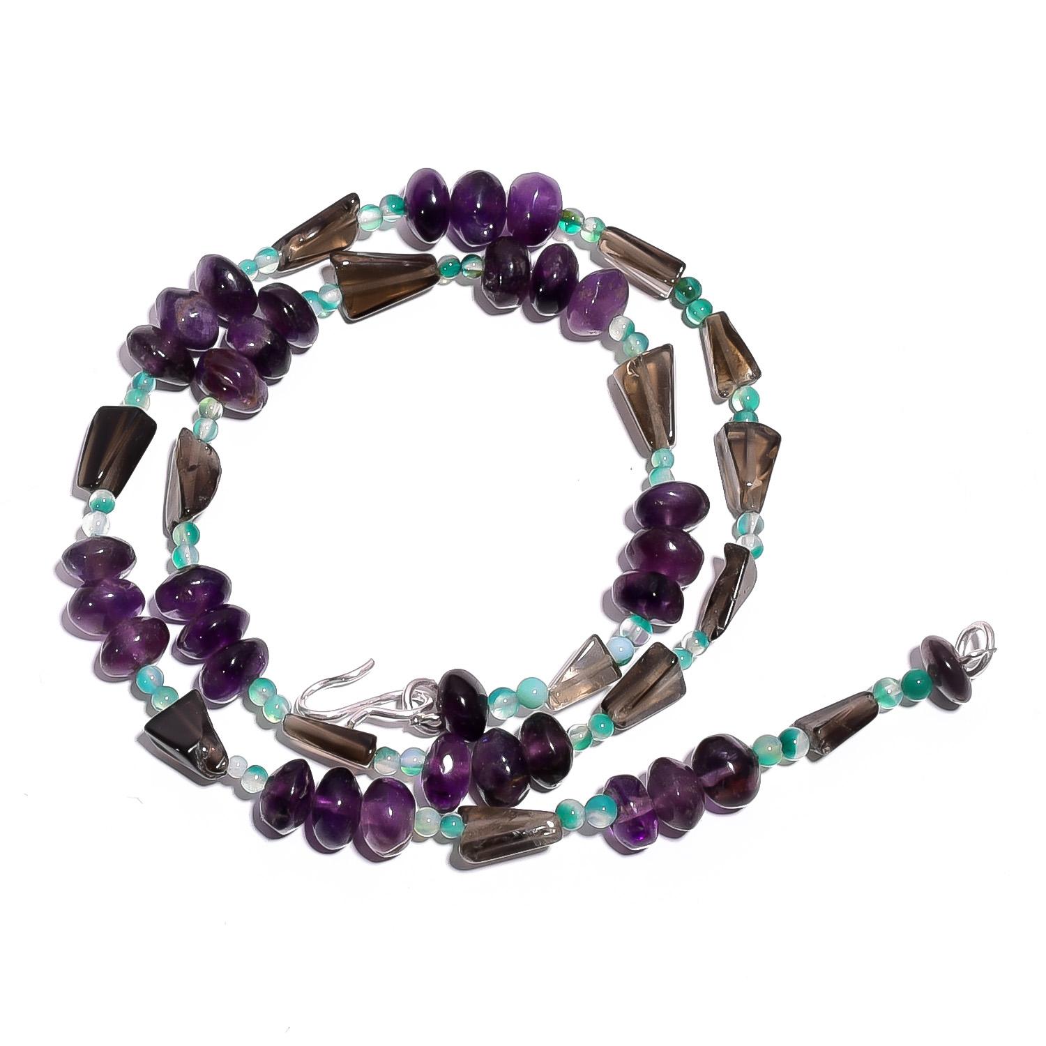 

Natural Amethyst Smoky Quartz Gemstone Smooth Beads Necklace 17 UB-4559 UB-4559
