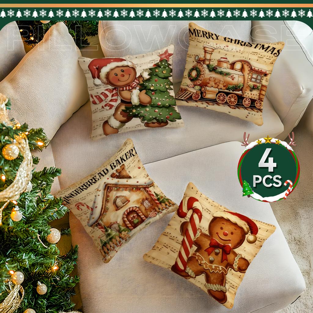 Christmas Gingerbread Man Pillowcase Printed Polyester 40/45/50cm Throw Pillowcover Decor Sofa Cushion Pillowslip Home Decor