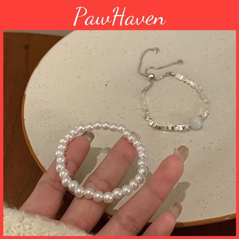 Exquisite Irregular Silver Pearl Layering Bracelet Chic Fashionable Jewelry