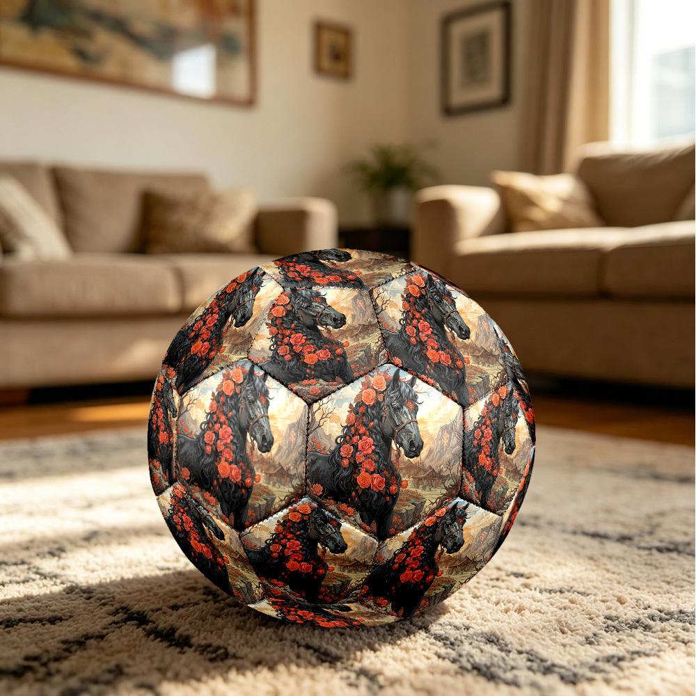 1pc Roses Horse Majesty Theme Soccer Ball Football, Size 5, Lightweight PVC, Durable Outdoor Training Soccer Ball, Gift M61466