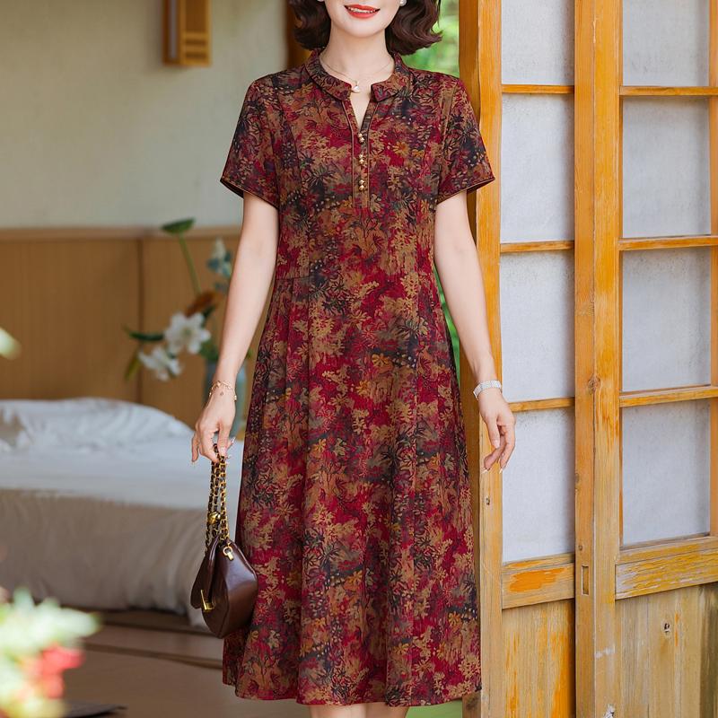 Elegantes Kleid für Damen Vintage Kleidung Übergröße Lässig Kurzarm Sommer Langes Kleid