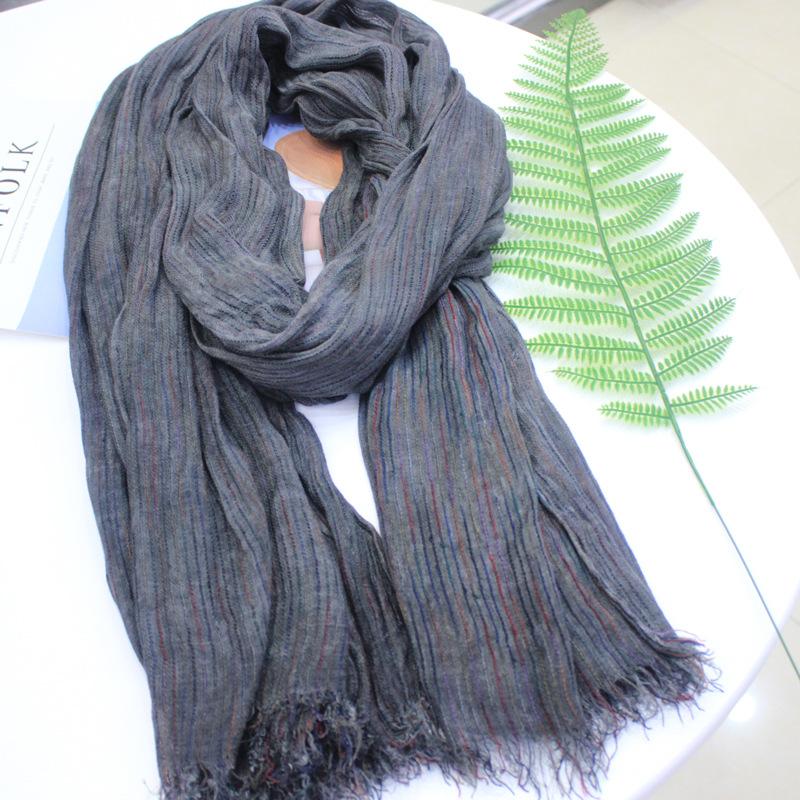 Clearance autumn and winter fashion new women's scarf literary cotton and linen rainbow strip scarf wholesale ins Korean version of thermal scarf