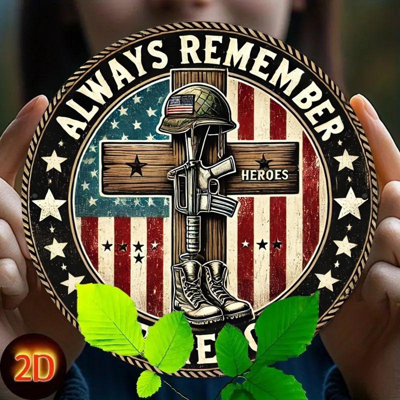 Vintage Patriotic Army Boots & Cross Round Aluminum Sign