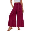 Women's Wide-Leg Casual Pants With Drawstring, Stretch, High Waist, Ruffled Hem, Wide Legs, Belted, And Pockets