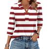 Women's Fashionable Casual Lapel T-Shirt With Striped Patchwork Print Seven Quarter Sleeve Top