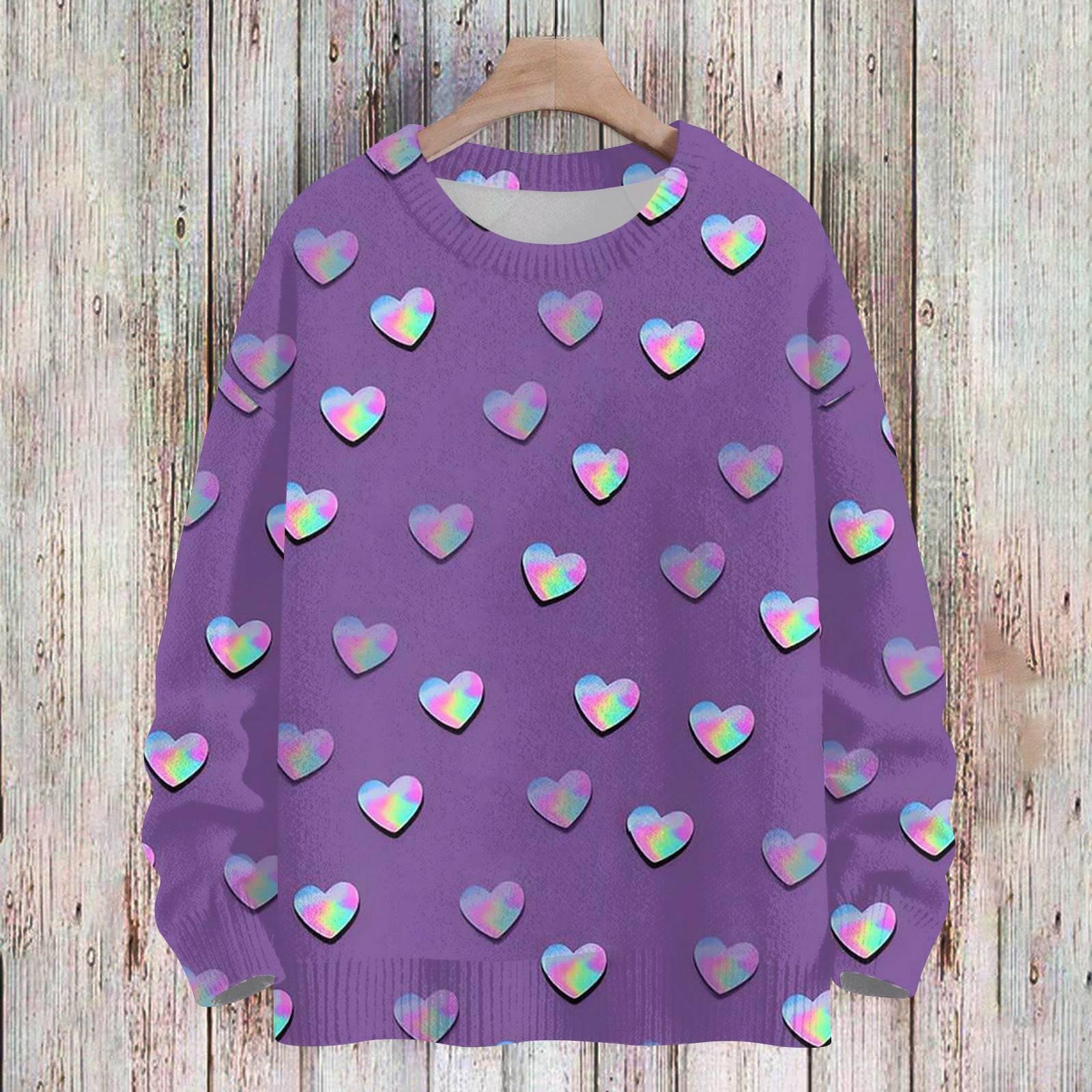 

Женская спортивная одежда ко Дню святого Валентина, вязаный свитер, милая рубашка, круглый вырез, пуловер XL фиолетовый