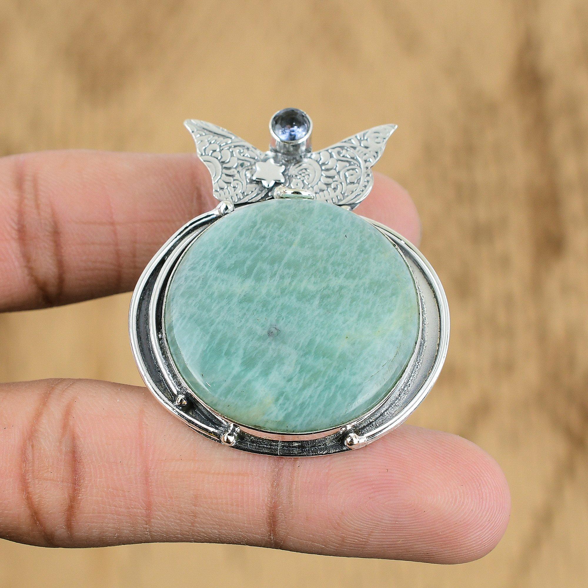 

Natural Amazonite Gemstone Indian Jewelry 925 Sterling Silver Pendant For Women