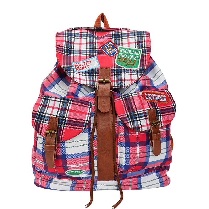 2025 School Season New Student Schoolbag Korean Version Fashionable Contrasting Color Plaid Large-capacity High School Casual Backpack