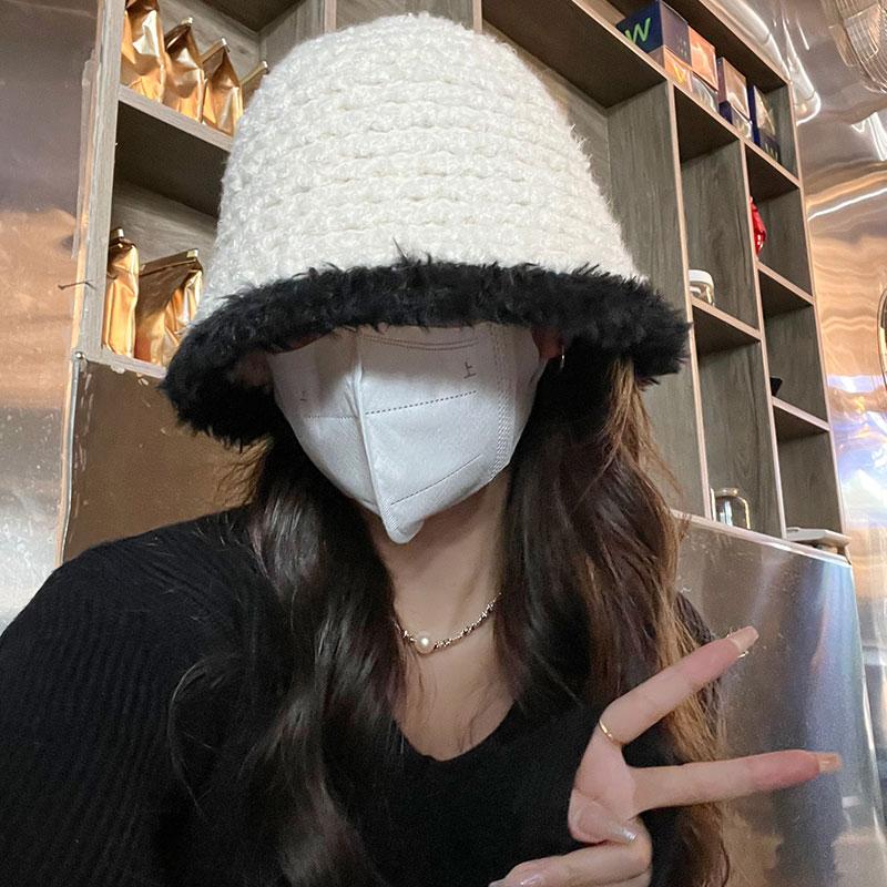Plush fisherman's hat children's autumn and winter versatile thermal basin hat big head circumference cover face small bucket hat