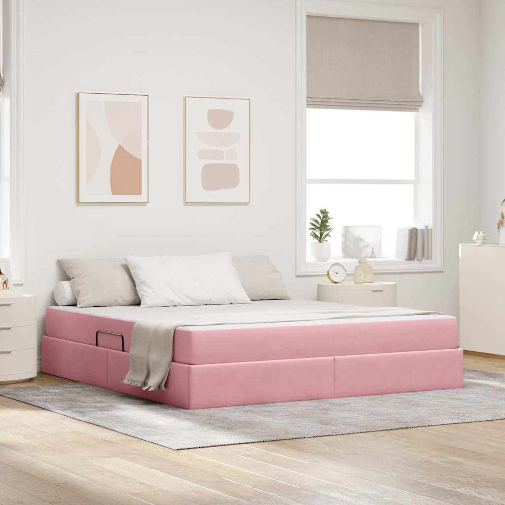 Storage Bed with Mattress Pink 160 x 200 cm Velvet
