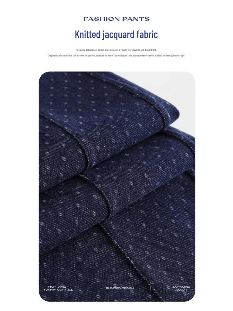 White Five Geese Polka Dot Jacquard Denim Wide-Leg Pants for Women - Autumn/Winter 2025