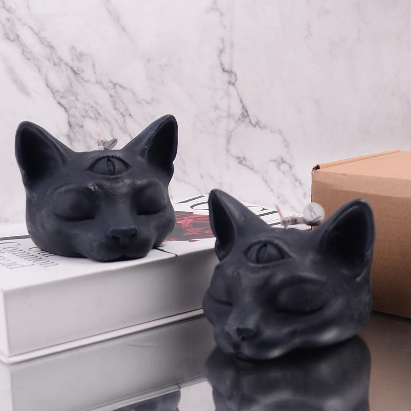 Three-eyed Cat Round Bead Three-dimensional Cat Head Home Decoration Halloween Aromatherapy Candle Atmosphere