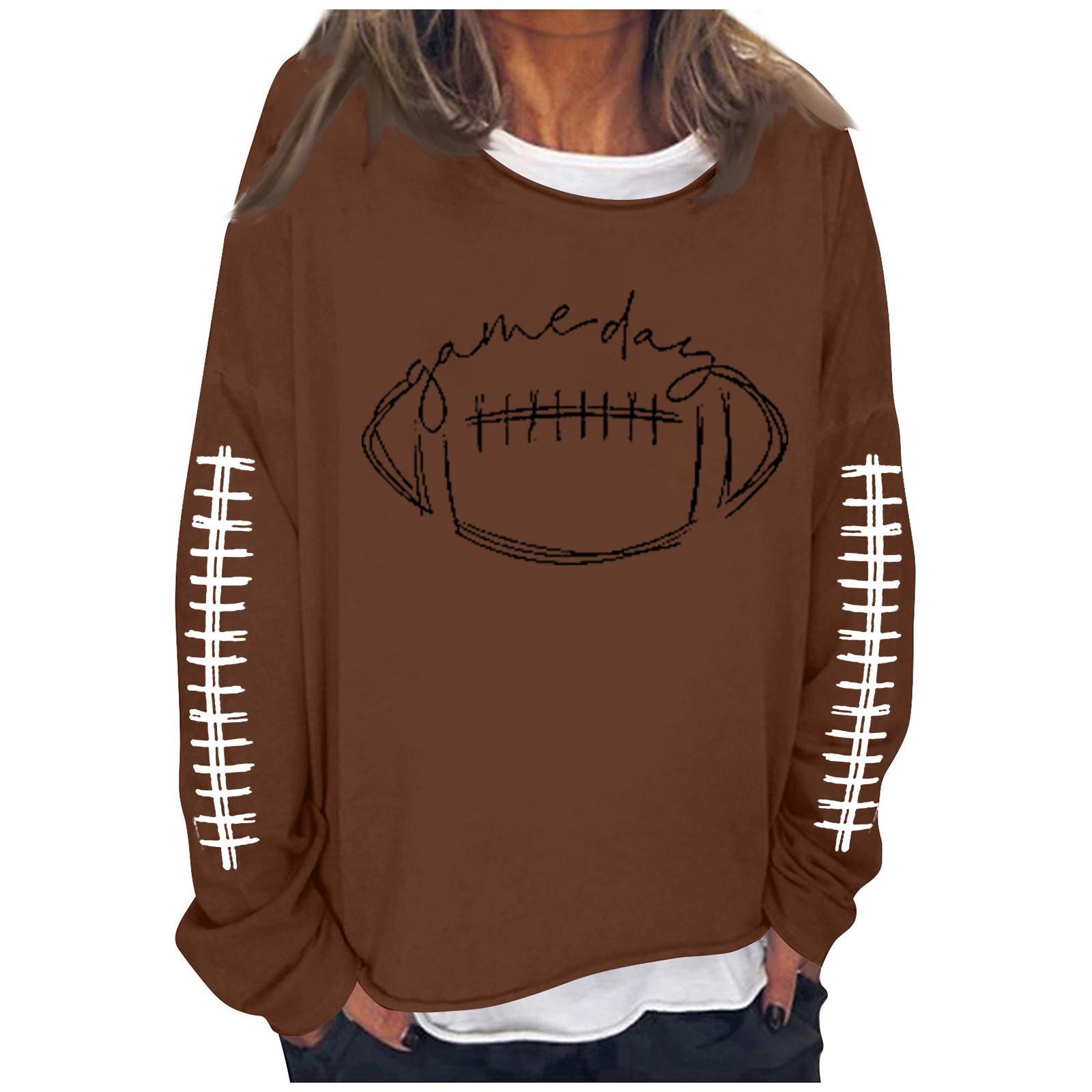 

Футбольна толстовка Game Day Football Women Cute Graphic Funny Sunday Casual Long Sleeve Crewneck Pulover Top M коричневий