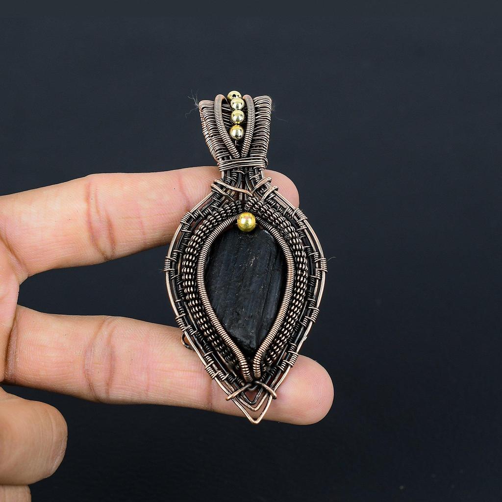 Black Tourmaline Pendant Gemstone Jewelry, 999 Copper Wire Wrapped Pendant, Handmade Amazing Pendant Jewelry