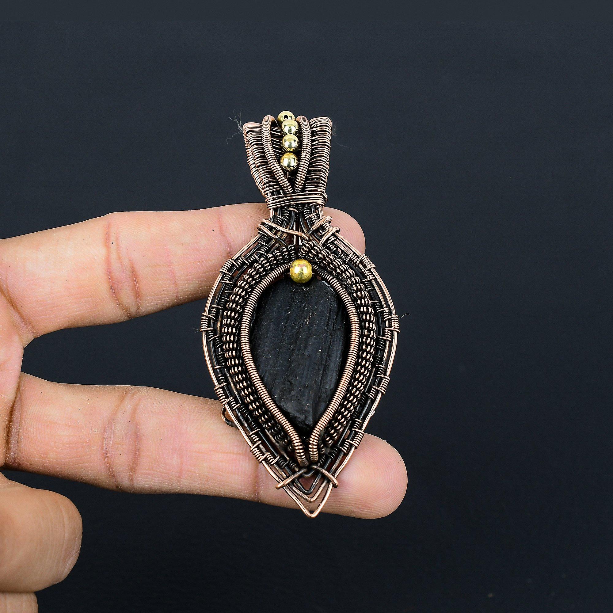 

Подвеска из черного турмалина, ювелирное изделие из драгоценного камня, подвеска, обернутая медной проволокой 999 пробы, удивительное ювелирное изделие-подвеска ручной работы 2.55 Inches