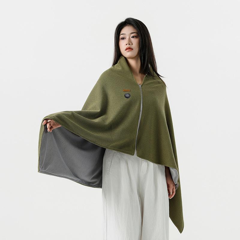 USB-Powered Waffle Knit Heated Shawl - Electric Heating Blanket with Temperature Control for Cold Protection and Warmth армия зеленый