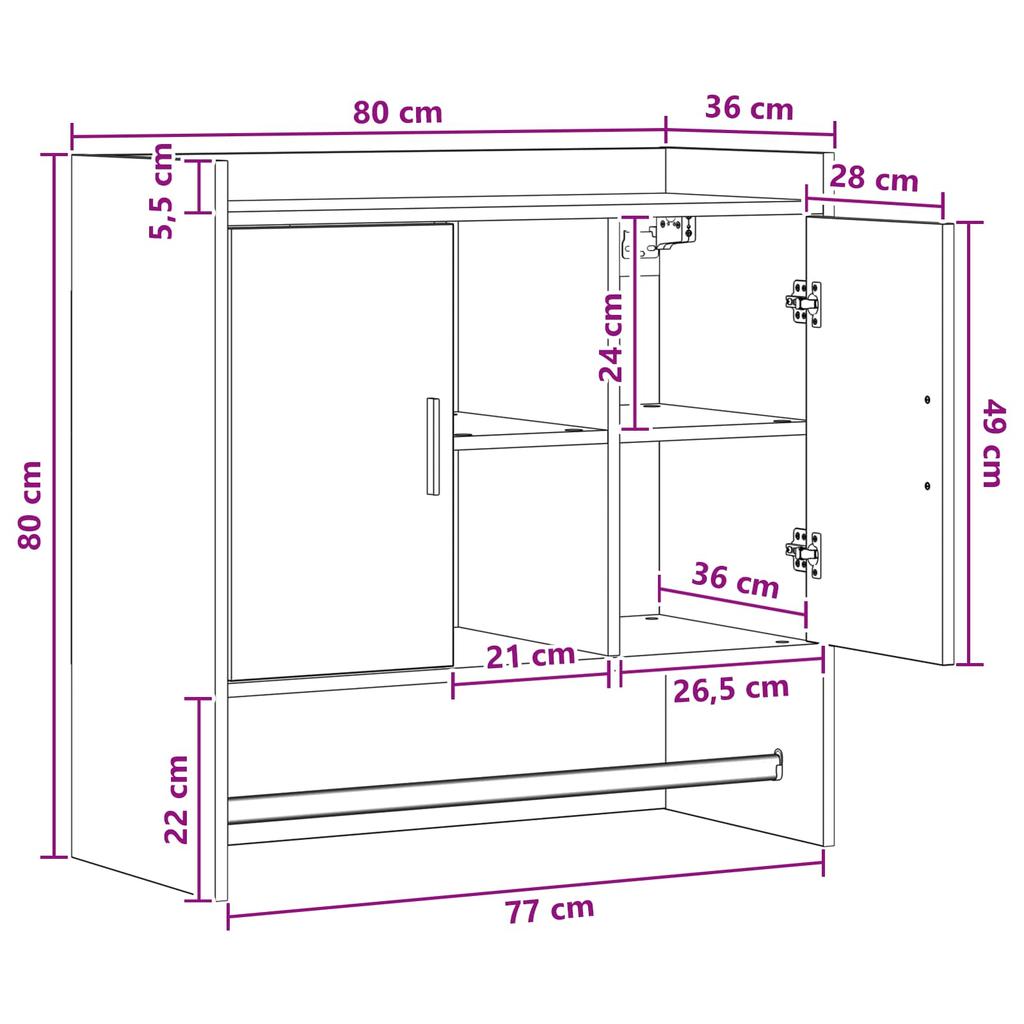 Wall Mounted Shelf Wall Bracket Artisan Oak 80 x 36 x 80 cm