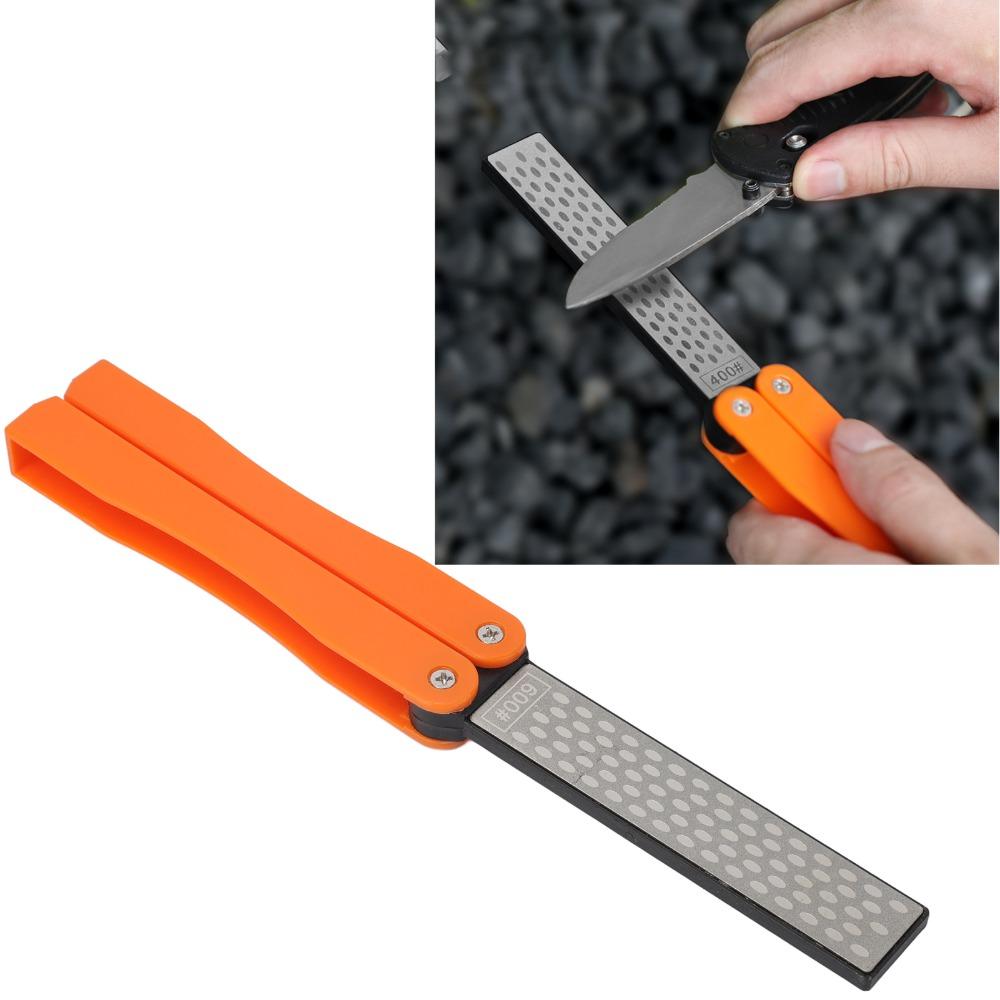 Slijpsteen Diamant Messenslijper Dubbelzijdig Opvouwbaar Slijpsteen Antislip Oranje Zakmes Slijper Keuken/Tuin