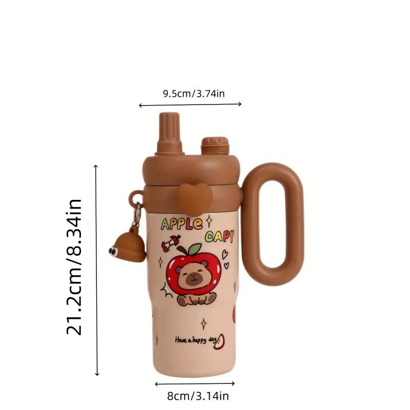 850ML Cartoon Cute Thermal Water Bottle With Straw Handle Large Capacity Student and Children Double Drinking Tumbler Coffee Cup
