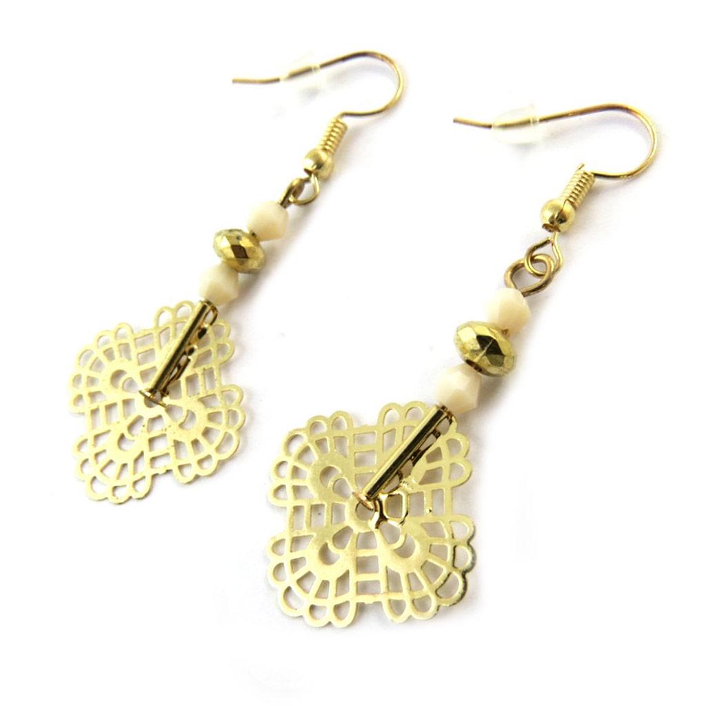 Les Trésors De Lily [N6280] - Beige Gold 'Carmen' Earrings