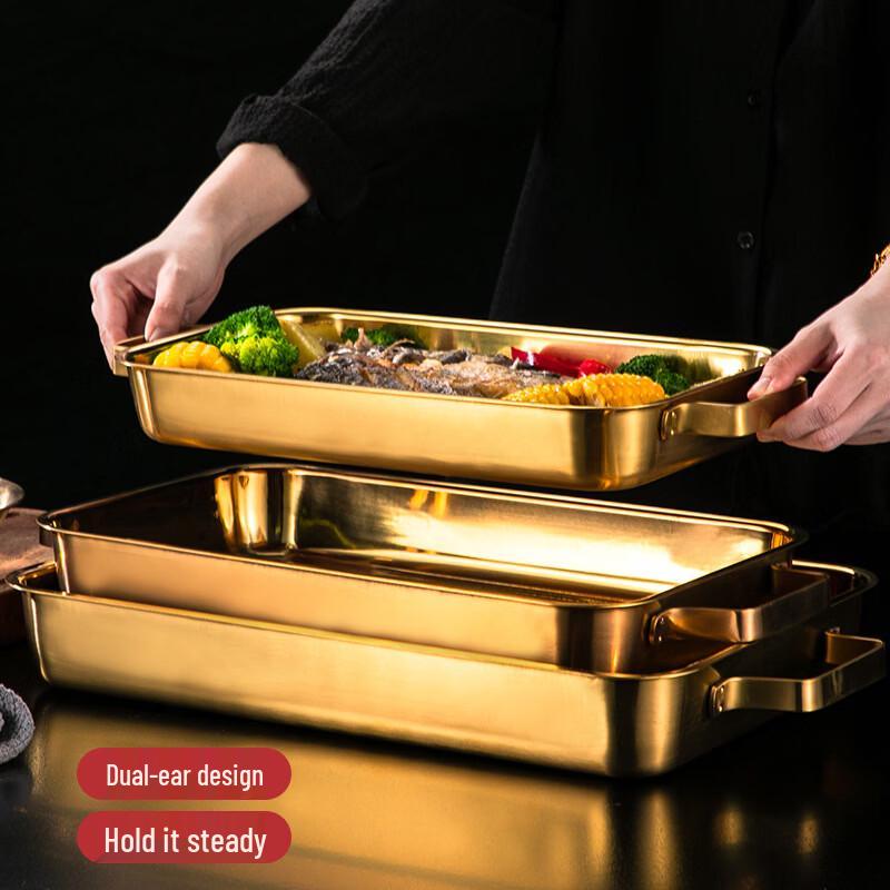 ZISIZ Rectangular Stainless Steel Roasting Pan & Serving Tray