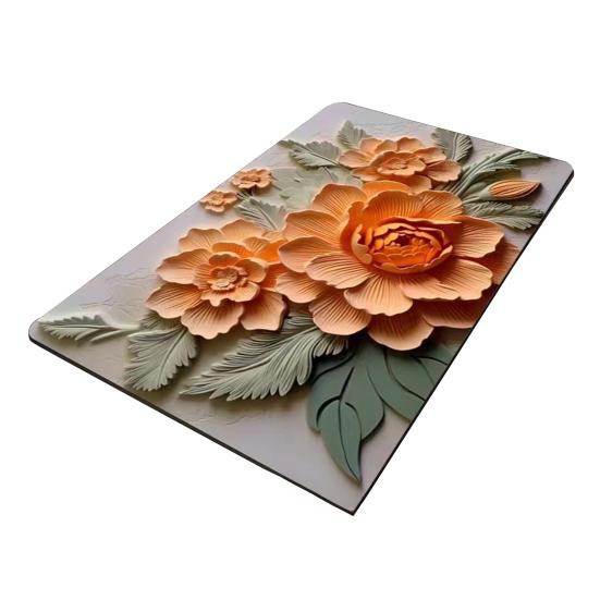 3D Floral Bath Mat Diatomaceous Earth Absorbent Floor Mat Anti Slip Realistic Oil Painting Flowers Bathroom Rug for Home Entrance Shower Kitchen