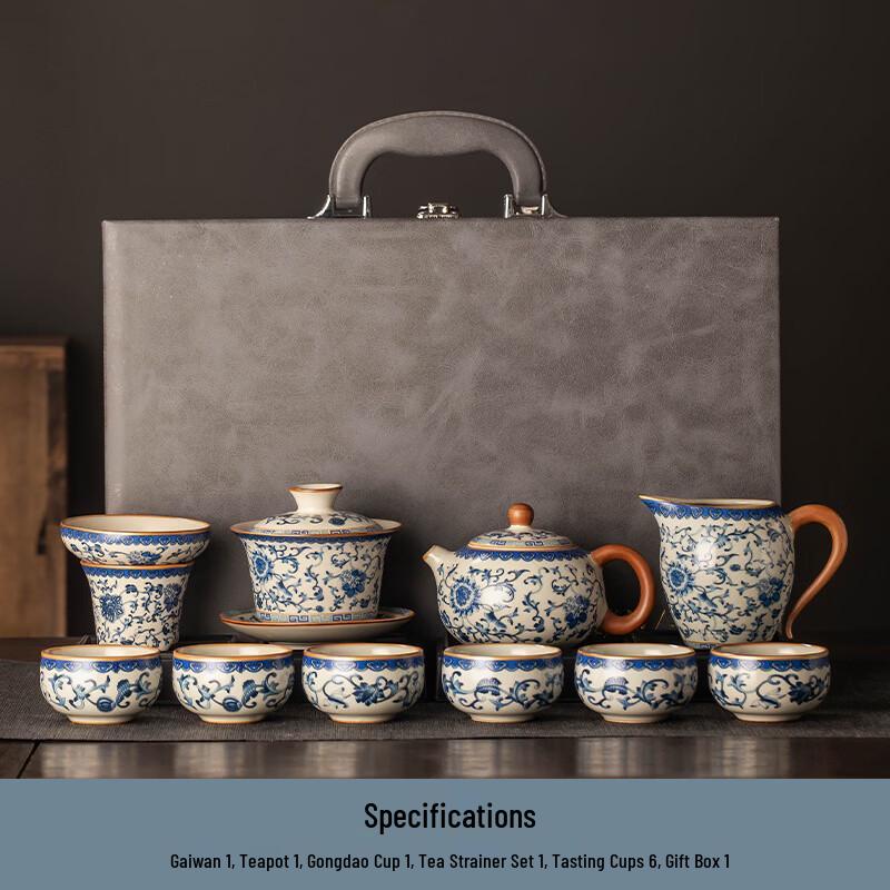 Handon Light Luxury Ceramic Blue-and-White Ru Kiln Tea Set