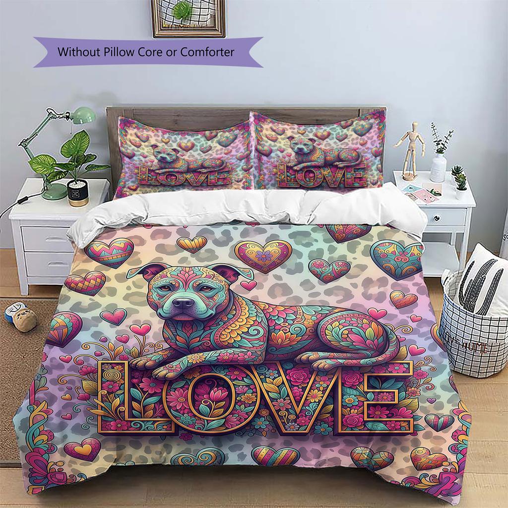 Romanticpets Pattern Bedding Quilt Set Quilt Cover Pillowcase Home Decoration Birthday Gift (1 * duvet cover + 2 * pillowcase, without core)