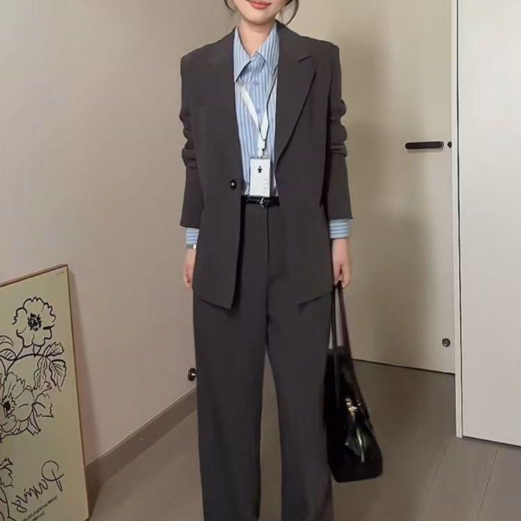 Women's 2024 Spring/Autumn Professional Black Suit: Loose Fit for College Interviews