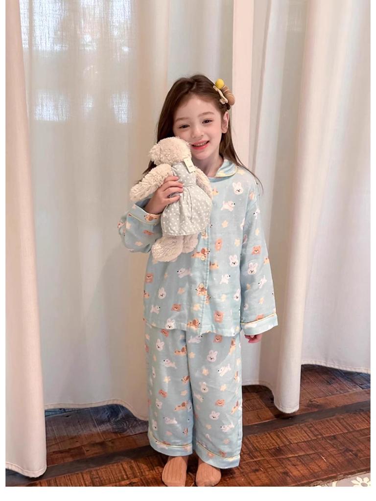 Girls' Spring/Autumn Cartoon Pajama Set – Cute Long Sleeve & Pants for Indoors/Outdoors