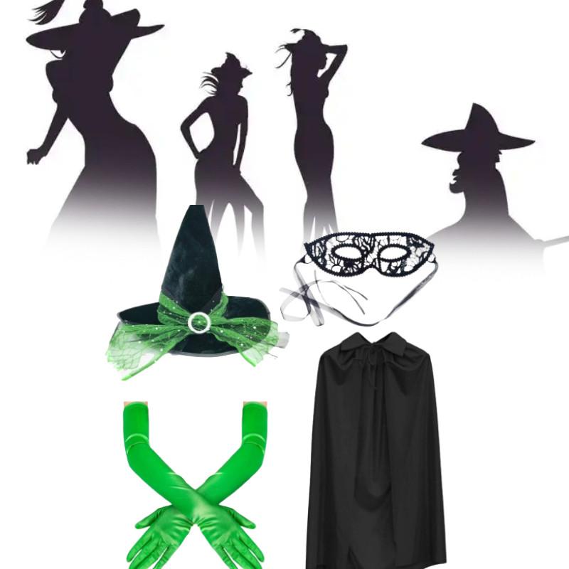 Witch Adult Halloween Cosplay Costume With Hat Gloves Cloak Party Performance