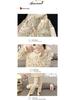 2024 Cute Spring/Autumn Women's Crepe Pajama Set with Chest Pad, Lapel Cardigan, Long-Sleeved Top, and Trousers.