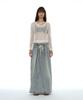 Partimento Woman Drawstring Denim Maxi Skirt_Light Blue