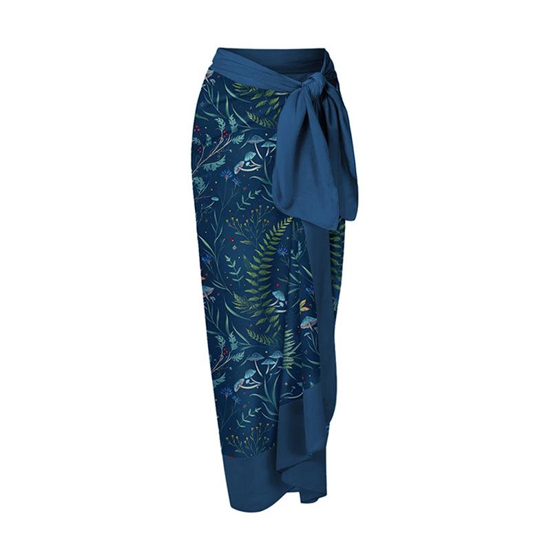 

Женское праздничное платье-миди с растительным принтом – Европейский и американский стиль, повседневная пляжная одежда с завязками One Size синий