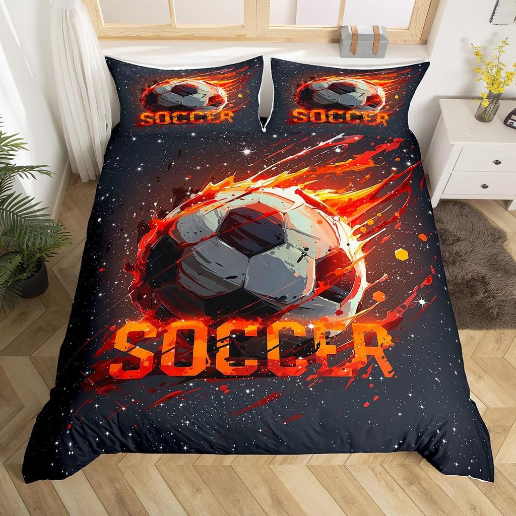 Reißverschluss mit Fußball-Bettbezug, Vollgröße, Fußball-Sport-Bettwäsche-Set, Jungen, Teenager, Ballspiel-Deckenbezug, Blauer Bettdeckenbezug, 3 Teile