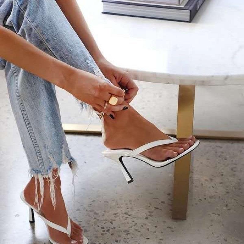 Women's Plus Size High Heels 2025 New European and American Clip Toe Slim Heel Sandals Solid Color Square Toe Sandals