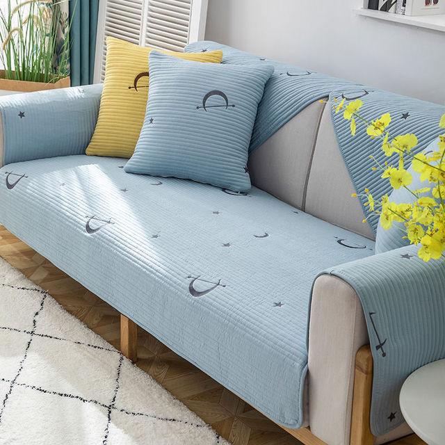 

Подушка для дивана из чистой хлопчатобумажной ткани, универсальная нескользящая нескользящая вышивка для гостиной, чехол для дивана, спинка, подлокотник, наволочка 45x45 pillowcase 1pc светло-синий