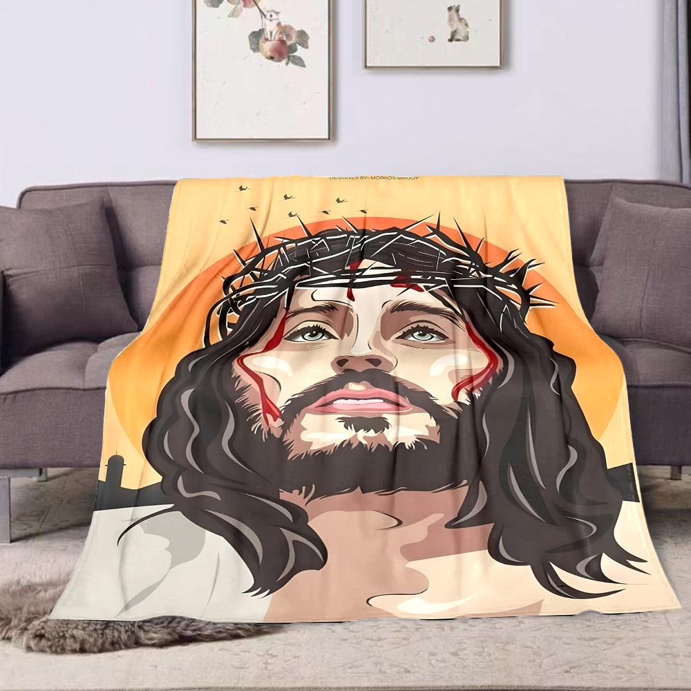 Jesus with Crown of Thorns Artwork Patterned flannel blanket perfect for the bedroom living room, sofa, or a little nap