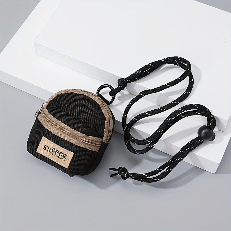1PC Polyester Mini Tech Pouch, Portable Neck Bag w/ Strap for Earphones Outdoor Travel Gift