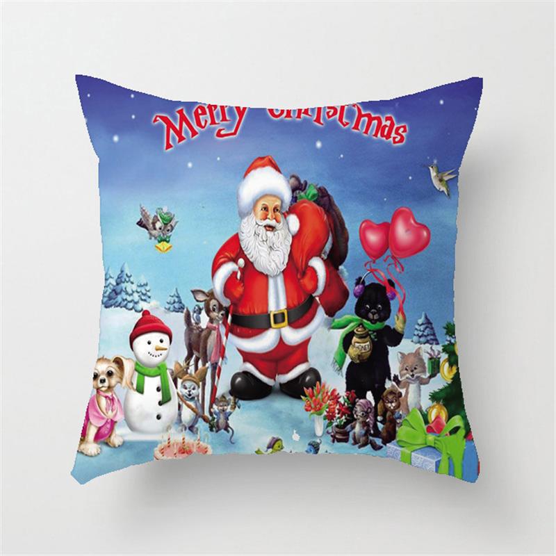 Happy New Year Pillowcase Merry Christmas Cushion Cover Santa Snowman Christmas Tree Throw Pillowcase