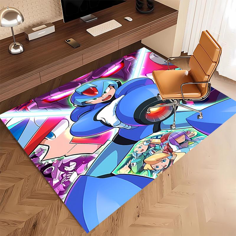 1pc Cartoon Rockman Game Megaman Print Area Rug - Soft, Washable Non-Slip Indoor Mat, Living Room, Home Office Decorative Rug,Office Decorative