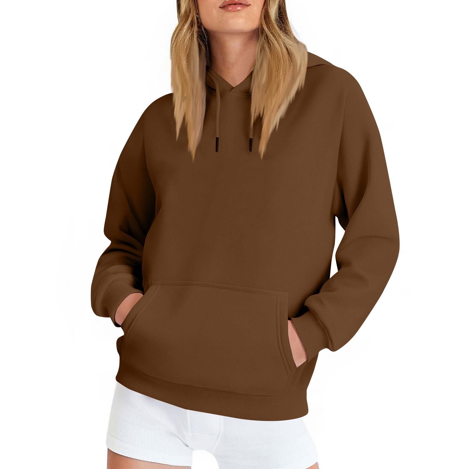 

Ladies Fashionable Printing Casual Hooded Long Sleeved Sweatshirt S кавовий