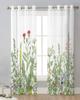 Vintage Herb Plant Flower Sheer Curtains for Living Room Decoration Window Curtains for Kitchen Tulle Voile Organza Curtains