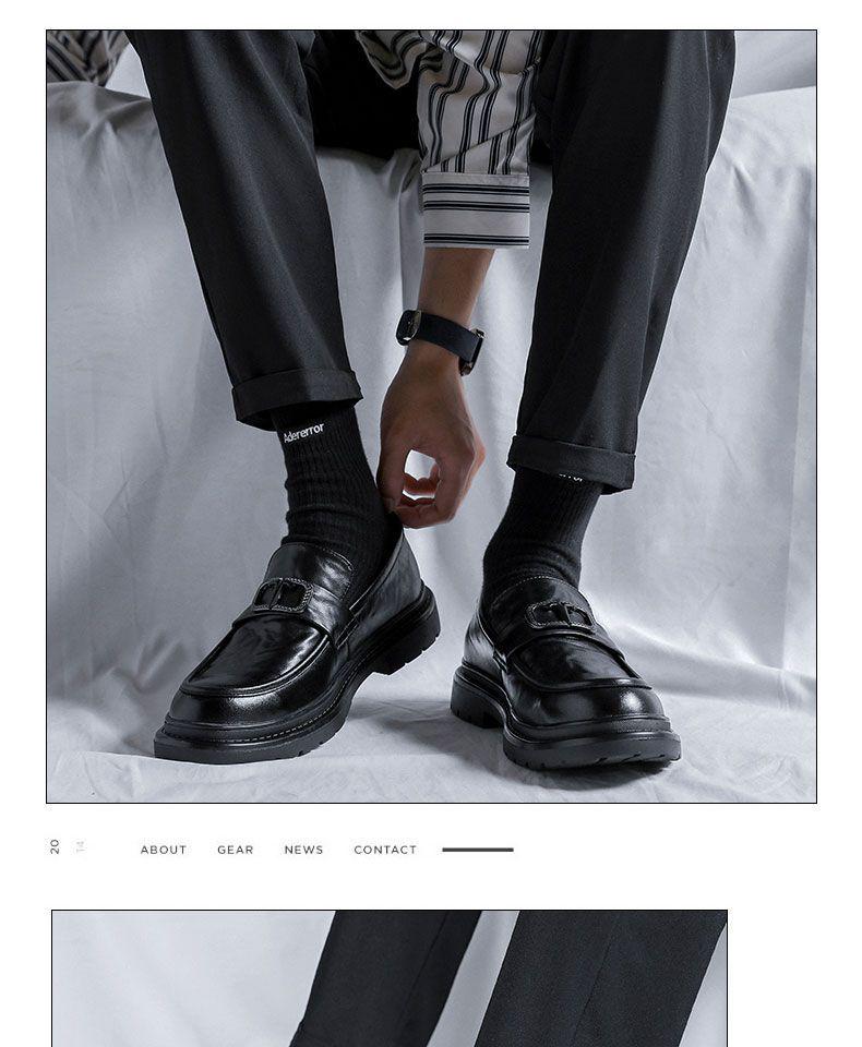 Męskie skórzane mokasyny podwyższające wzrost: Gruba podeszwa, casualowy styl brytyjski, formalne wsuwane