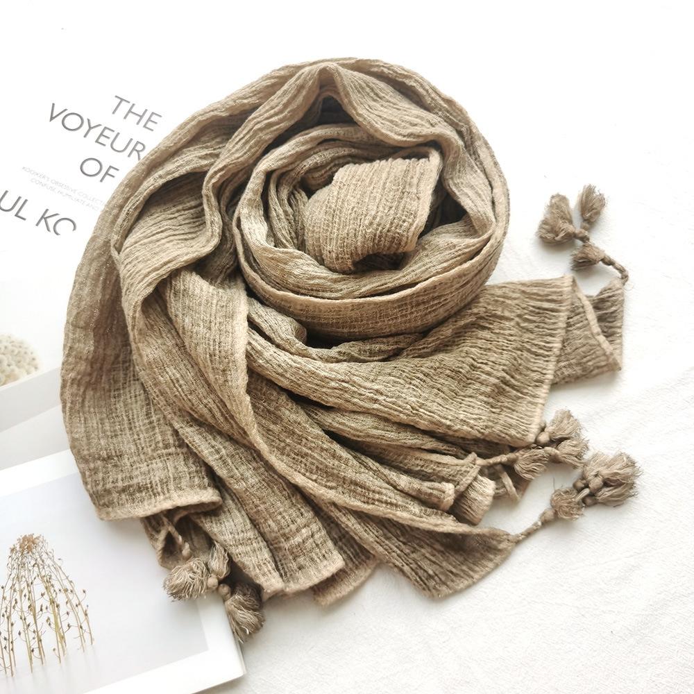 Solid Color Literary Retro Scarf Autumn and Winter Men's Scarf Bark Ball Scarf Women's Shawl Bag Turban