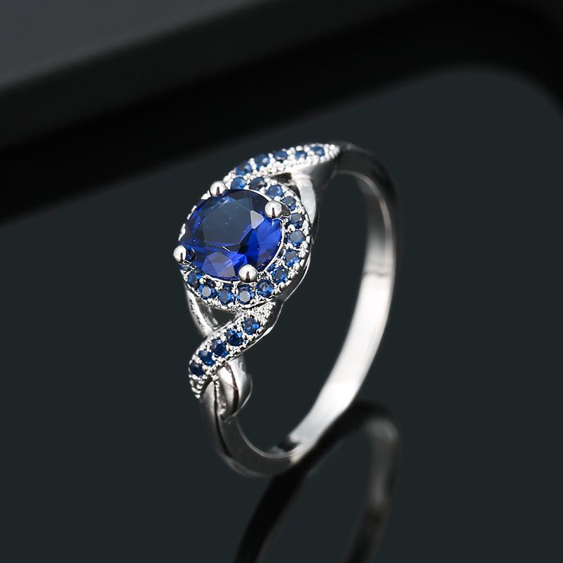 Elegant Blue Cubic Zirconia Ring for Mature Women Size 8