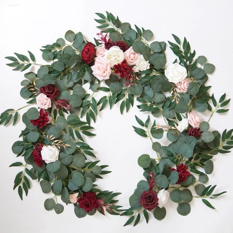 Artificial Flower Garlands for Table Runner Eucalyptus Sweetheart Table Centerpieces for Backdrop Boho Wedding Decoration