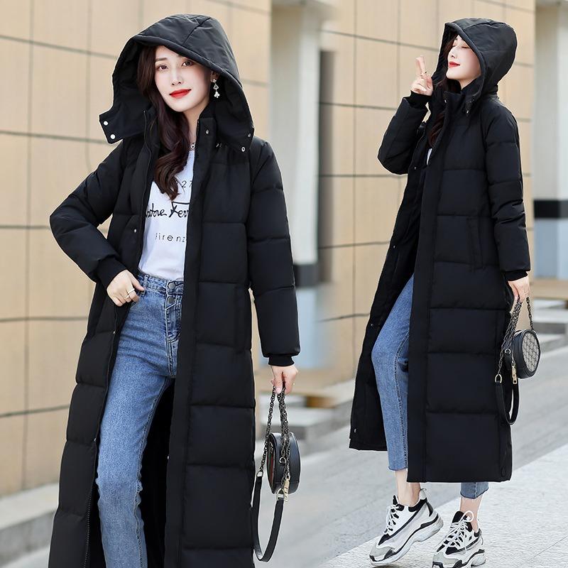 Cotton-padded Women's Extended Autumn and Winter New Loose Large-size Women's Clothing Over the Knee Thickened Jacket Women's Cotton-padded Clothing
