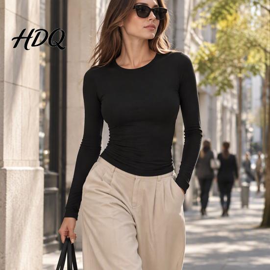 Slimming Silhouette Inner Wear Women Basic T-Shirt Long Sleeve Round Neck Bottoming Shirt Slim Fit Crew Shirt Stretchy Pullover Tops for Spring
