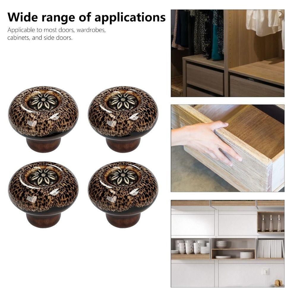 4pcs Easy Install Door Knobs Round Drawer Knobs Vintage Cabinet Handles Bedroom